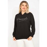 Şans Women's Plus Size Black Stone And Lace Detail Hooded Sweatshirt Cene