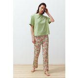 Trendyol Green 100% Cotton Floral Knitted Pajamas Set Cene