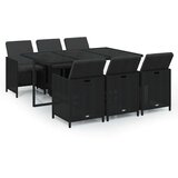  Vrtna garnitura - 7-dijelni vrtni blagovaonski set s jastucima crni od poliratana - Crna Dužina stola 163 cm 6 x fotelja + stol | shoptok.hr