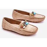 EVENTO Women's suede moccasins with crystals Beige Lucille | Eponuda.ba