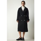  Women's Black Double Breasted Neck Belted Oversize Cachet Coat | Shoptok.si