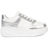 Shelvt White and silver sneakers with shimmering details Cene