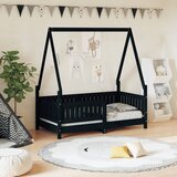 vidaXL Otroški posteljni okvir črn 70x140 cm trdna borovina | Shoptok.si