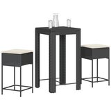 vidaXL Stol i stolice - 3-dijelni vrtni barski set od poliratana s jastucima crni - Crna 60.5 x 60.5 x 110.5 cm 2 | shoptok.hr