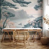  Foto tapeta - Mountainous Coast with Trees and Rocks in Light Pastel Blues 500x350 Standard | shoptok.hr