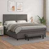 vidaXL Box spring postelja z vzmetnico siv 160x200 cm umetno usnje Cene