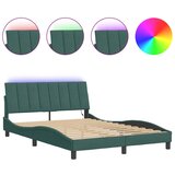 Maison Chic Posteljni okvir - Dvoposteljna postelja - Zakonska postelja z LED lučkami temno zelen 140x200 cm žamet, (21695436) | Shoptok.si