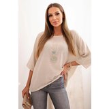 Kesi Włoski Women's linen-cotton blouse with short sleeves beige Cijene