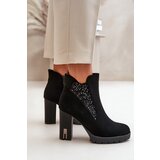 Boto Warm Women's Ankle Boots With High Heel And Embroidery Black Verissae | Shoptok.si