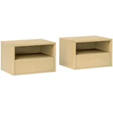 Set 2 visečih nočnih omaric, naravni les, s predalom in odprto polico, stenska omarica za spalnico in dnevno sobo, 45×35×27,5 cm, (5000493244)