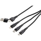 Renkforce USB polnilni kabel USB 2.0 USB-A vtič, USB-C vtič, USB-mikro-B vtič, Apple Lightning vtič , USB-C vtič 1.2 m antracit/črna aluminijasti vtič, (20537795) | Shoptok.si