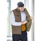 Dewberry 15240 Quilted Mens Vest with Fleece Inside-Khaki