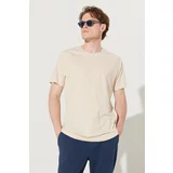 ALTINYILDIZ CLASSICS Men's Beige Long Fit Crew Neck 100% Cotton Short Sleeve T-Shirt