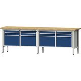 ANKE Delovna miza širine 2800 mm, izvedba z ogrodjem, 12 predalov, 8 x 90 mm, 4 x 360 mm, višina 890 mm, masivna plošča iz bukovine | Shoptok.si