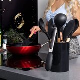 springos set silikonskog kuhinjskog pribora 12 kom. s posudom, crni | shoptok.hr