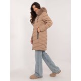 Fashionhunters Beige long winter jacket with hood Cene