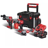 Milwaukee aku set - vibraciona bušilica-odvijac + udarni odvijac + bušilica-cekic + ugaona brusilica + punjac + 3 baterije + kutija M18 FPP4B-503P SET | ePonuda.com