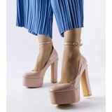 Gemre Beige patent pumps on a high block heel Colle | Shoptok.si