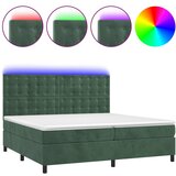 vidaXL Box spring postelja z vzmetnico LED tem. zelena 200x200cm žamet, (20851647) | Shoptok.si