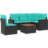  Vrtna garnitura - 6-dijelni set vrtnih sofa od poliratana s jastucima crni - Crna kutna + 2x Sofa + 2x srednja + stol 1 | shoptok.hr