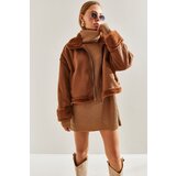 Bianco Lucci Women's Shearling Side Pockets Welt Suede Coat | Eponuda.ba
