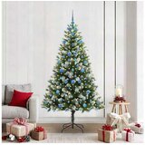 vidaXL Umjetno Božićno drvce s pokrivačem snijega 300 LED lampica - 210 cm s LED-ima i plavim kuglicama Cijene