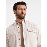 Ombre Men's REGULAR FIT cotton shirt with buttoned pockets - cream | Shoptok.si