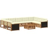  Set vanjskih sofa 10 kom. Prirodna i krem Čvrsto drvo akacije Smeđa | shoptok.hr