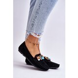 EVENTO Women's suede loafers with crystals navy blue Lucille | Eponuda.ba