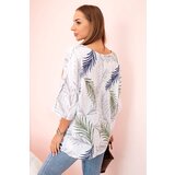 Kesi Włoski Women's cotton blouse with leaves with roll-up sleeves white | Shoptok.si