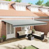 vidaXL Retraktilna tenda Zelena in bela 500 × 300 cm Tkanina, kovina - - Zelena - 62.51 - 500 ×300 cm - | Shoptok.si
