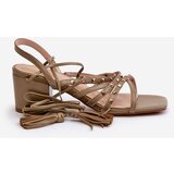 EVENTO Lace-Up Sandals With Low Heels Adorned with Studs Green Chrisele | Shoptok.si