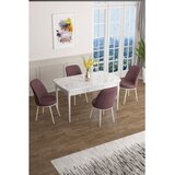 Hanah home trpezarijski set Han, sto na razvlačenje i 4 stolice, ploča u dekoru belog mermera, puder roze tkanina Jerry | Eponuda.com