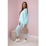 Kesi Set of sweatshirts with a bow on the sleeves and mint leggings cene