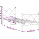  Metalni okvir kreveta uzglavlje i podnožje bijeli 75x190 cm | shoptok.hr