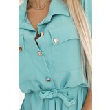 numoco basic 531-2 Midi shirt dress with gold buttons and ties - mint | shoptok.hr