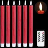 6x LED stožčaste sveče z daljincem rdeče 24,5 cm