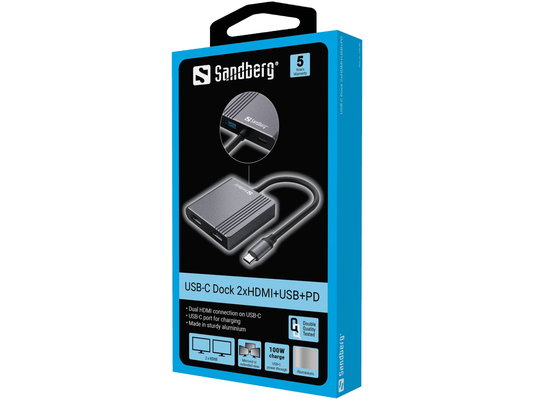 Sandberg Notebook Dock - USB-C Dock 2xHDMI+USB+PD (Ulaz: USB-C; Izlaz: 2xHDMI+USB-A3.0+USB-C) | shoptok.hr