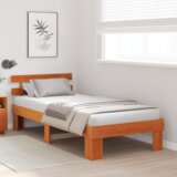  Krevetni okvir sa uzglavljem smeđe boje 100x200 cm od čvrstog drveta borovine | shoptok.hr