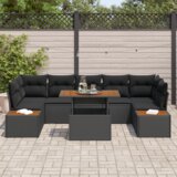 vidaXL 8-dijelni vrtni set za objedovanje s jastučićima Crni Poli Ratan Akacija | shoptok.hr
