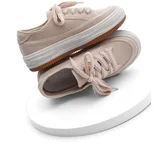 Marjin Women's Sneakers High Sole Lace-Up Cloth Sneakers Kotnel beige.