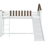 Lumor Postelja Mezzanine 90x200 cm z lestvijo in toboganom - iz borovega lesa in MDF - bela in rjava, (22156213) | Shoptok.si