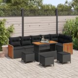 vidaXL set od 10 komada vrtnih kauča s jastucima crni poli ratan akacija | shoptok.hr