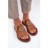Zazoo Elegant Women's Leather Slippers With Decoration 3008 Camel Cijene