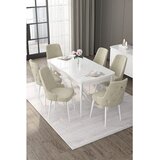 Hanah home trpezarijski set Nex, sto na razvlačenje i 6 stolica, bela ploča, krem tkanina Babyface | Eponuda.com