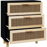  Komoda crna 60 x 30 x 70 cm masivna borovina i prirodni ratan | Eponuda.com