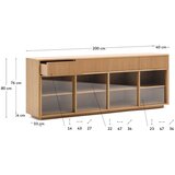Kave Home Vitrina v hrastovem dekorju z drsnimi vrati v naravni barvi 200x80x40 cm Helvine – | Shoptok.si