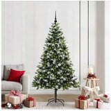 vidaXL Umjetno Božićno drvce s pokrivačem snijega 300 LED lampica - 210 cm s LED-ima i crnim kuglicama Cijene