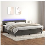  Box spring postelja z vzmetnico LED temno siva 200x200 cm žamet | Shoptok.si
