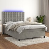 vidaXL Box spring postelja z vzmetnico LED sv. siva 140x190 cm žamet Cene